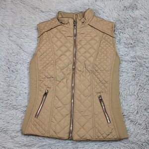 YMI Vest Womens M Biege Quilted Zip Up Pockets Cozy Quilted Stretch Comfort